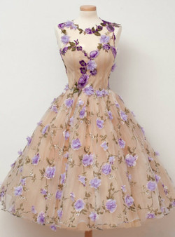 Tulle Homecoming Dress with Appliques Flowers Short Homecoming Dress